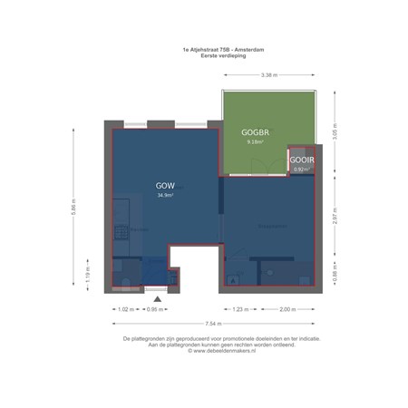 Floorplan - Eerste Atjehstraat 75B, 1094 KD Amsterdam